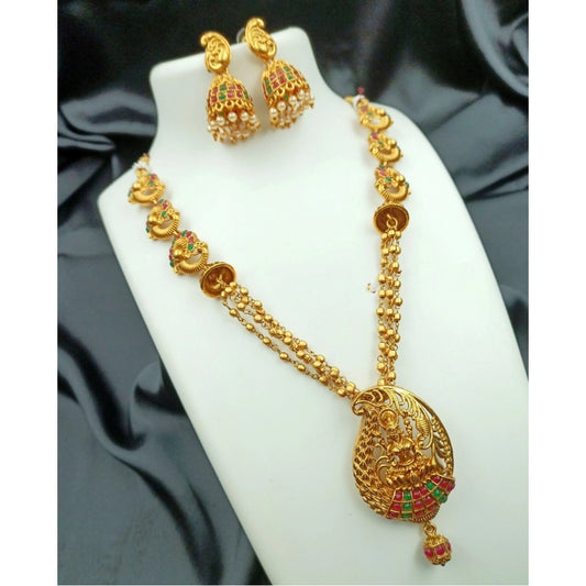 Generic Women's Traditional Temple Necklace and Earrings Set in Gold (Multi Color, Free Size)