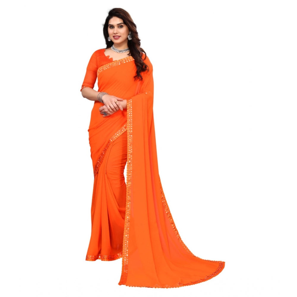 Women's Embellished Dyed Printed Bollywood Georgette Saree With Blouse (Orange)