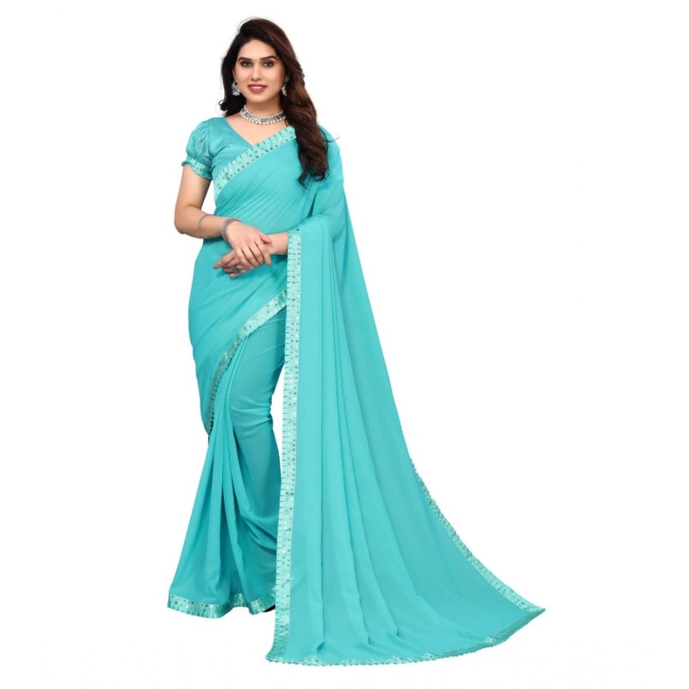 Women's Embellished Dyed Printed Bollywood Georgette Saree With Blouse (Sky Blue)