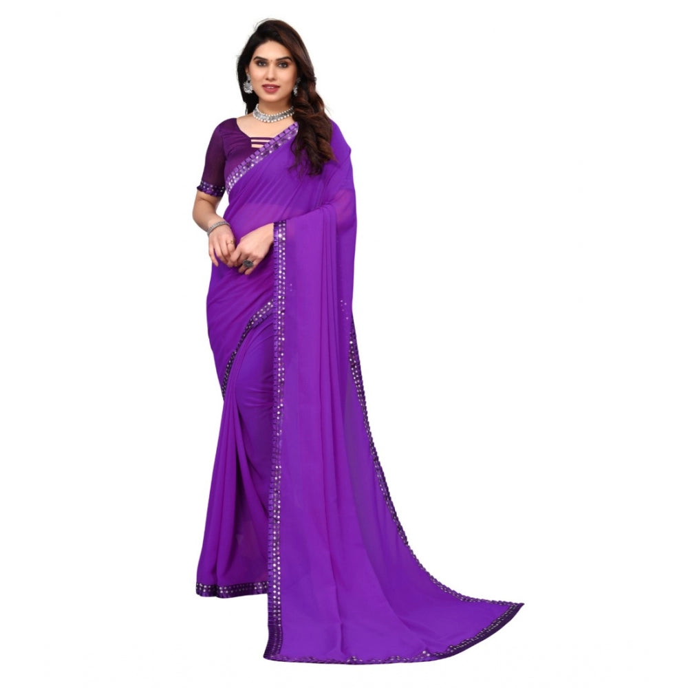 Women's Embellished Dyed Printed Bollywood Georgette Saree With Blouse (Purple)