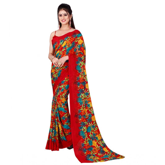 Women's Poly Georgette Printed Saree Without Blouse (Multi Color)