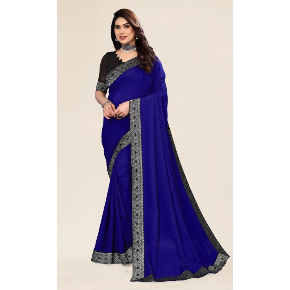 Women's Embellished Plain Solid Bollywood Chiffon Saree With Blouse (Blue)