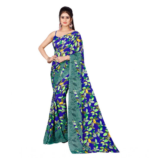 Women's Poly Georgette Printed Saree Without Blouse (Multi Color)