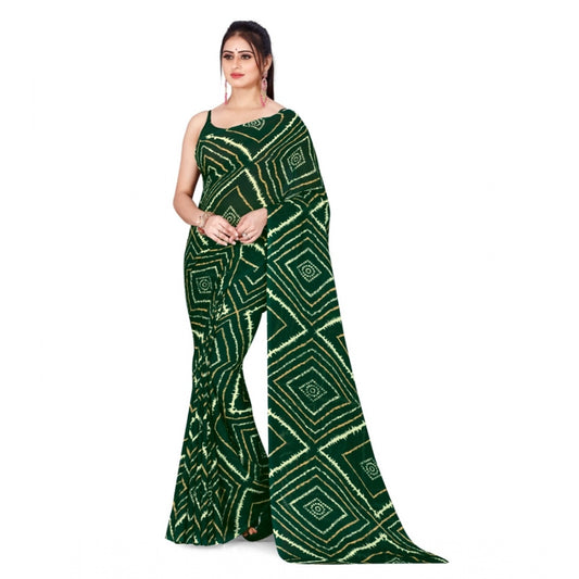 Women's Poly Georgette Printed Saree Without Blouse (Dark Green)