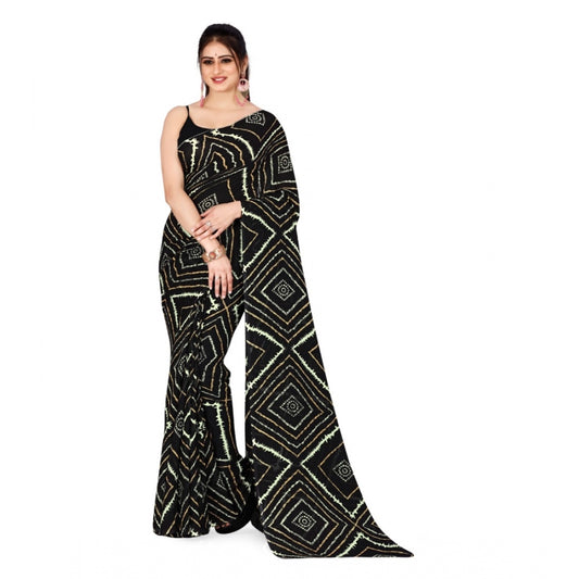 Women's Poly Georgette Printed Saree Without Blouse (Black)