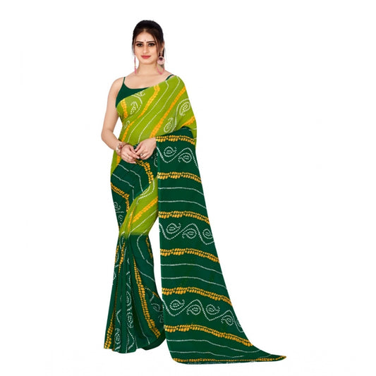 Women's Poly Georgette Printed Saree Without Blouse (Mehandi Green, Dark Green)