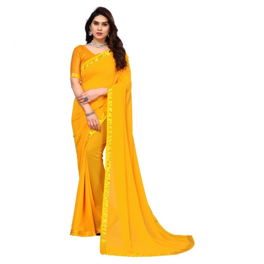 Women's Embellished Dyed Printed Bollywood Georgette Saree With Blouse (Yellow)