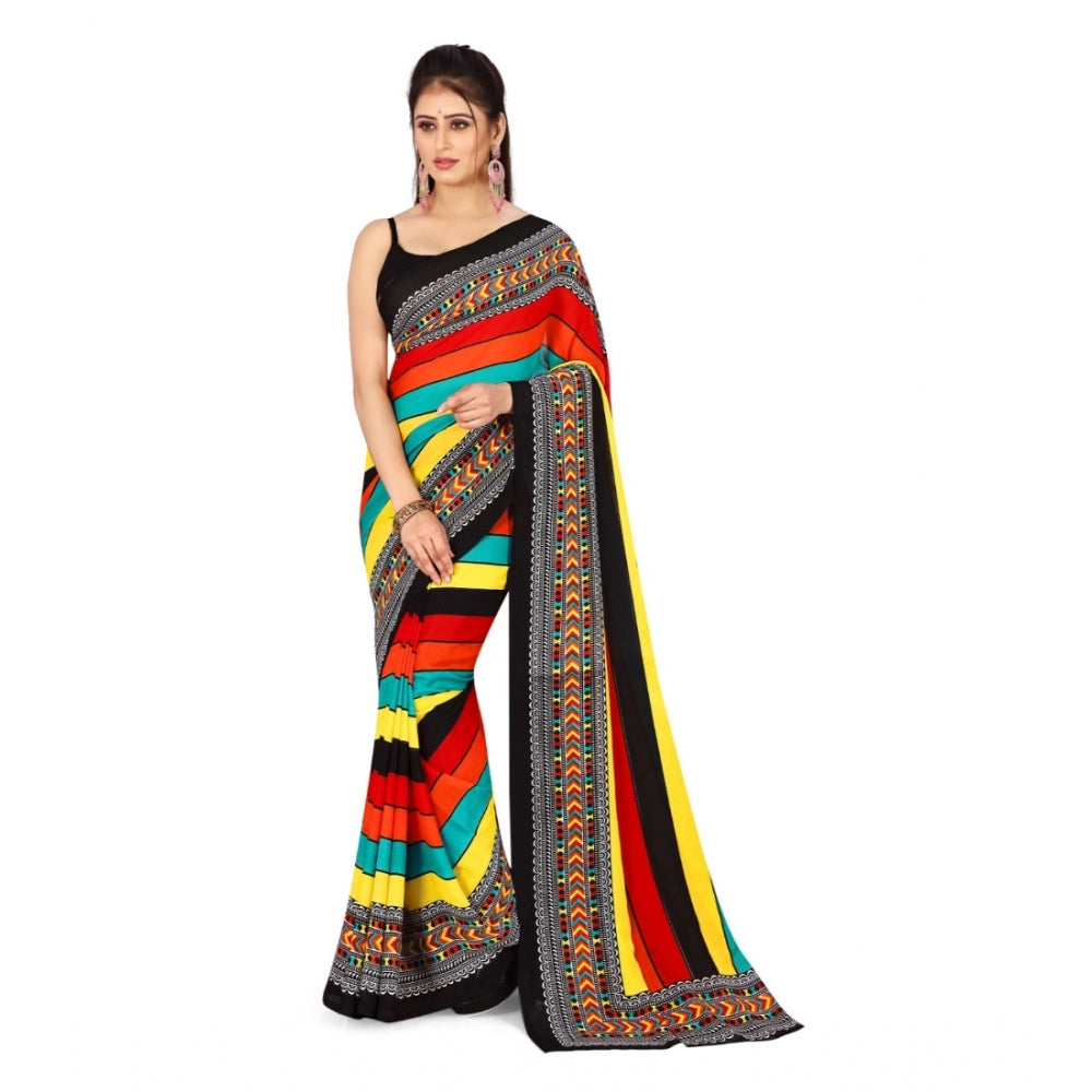 Women's Poly Georgette Printed Saree Without Blouse (Multi Color)