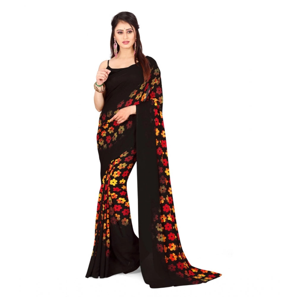 Women's Poly Georgette Printed Saree Without Blouse (Multi Color)