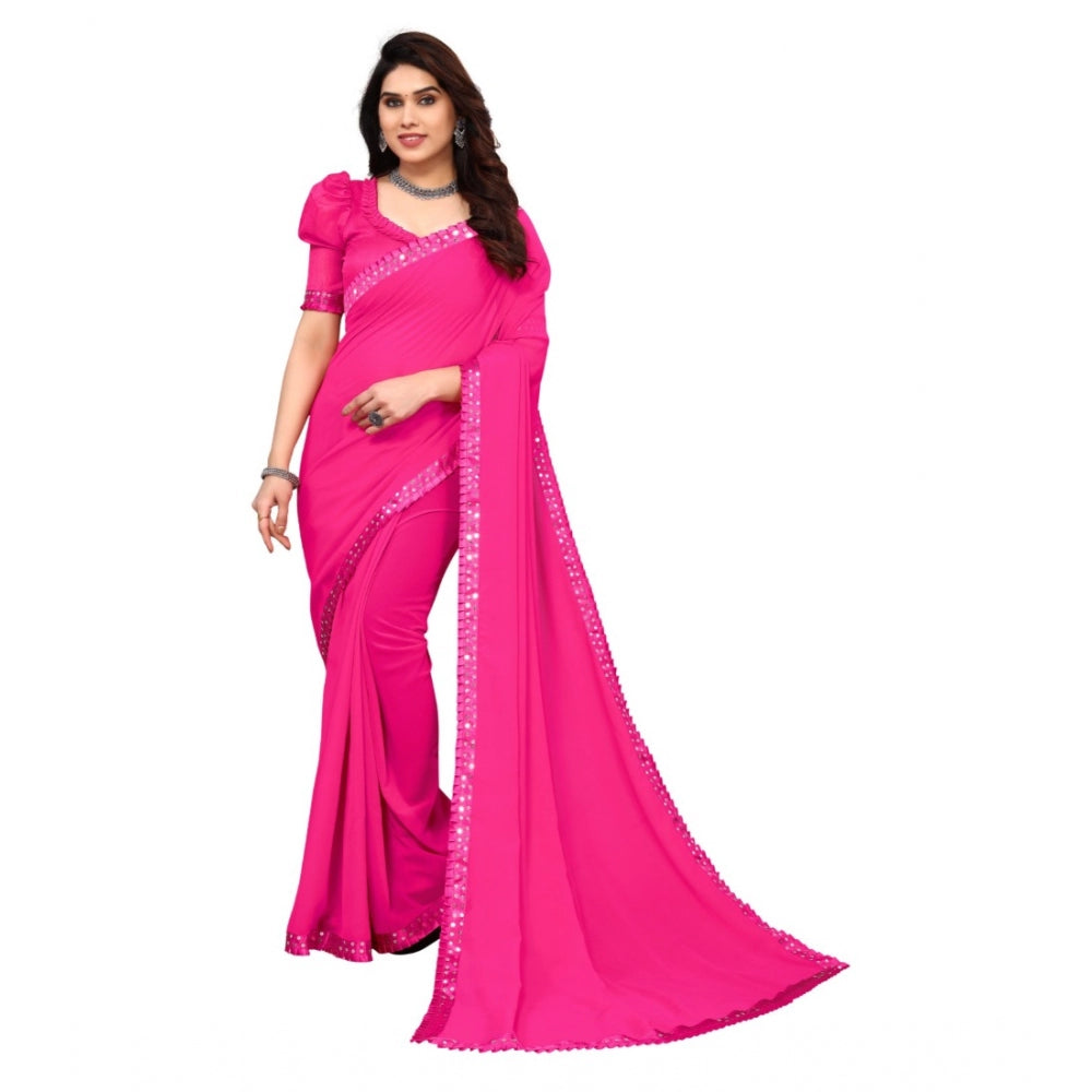 Women's Embellished Dyed Printed Bollywood Georgette Saree With Blouse (Pink)