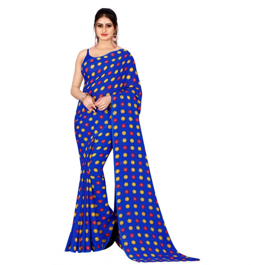 Women's Poly Georgette Printed Saree Without Blouse (Blue)