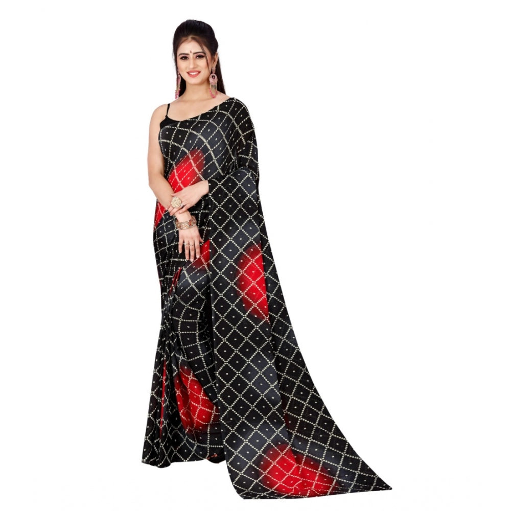 Women's Poly Georgette Printed Saree Without Blouse (Black)