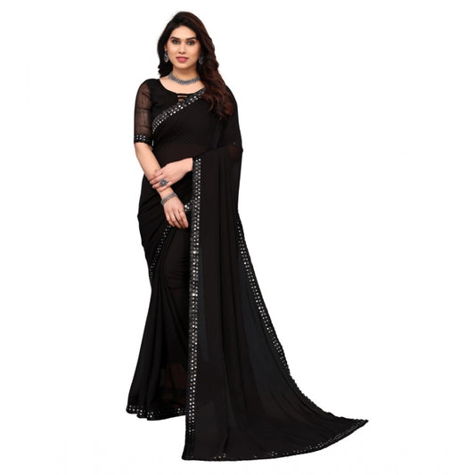 Women's Embellished Dyed Printed Bollywood Georgette Saree With Blouse (Black)