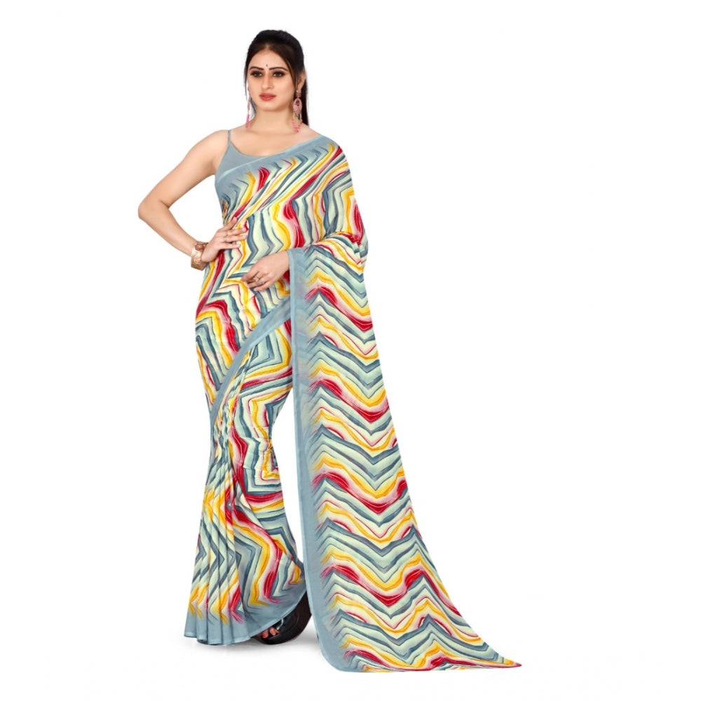 Women's Poly Georgette Printed Saree Without Blouse (Multi Color)