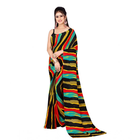 Women's Poly Georgette Printed Saree Without Blouse (Multi Color)