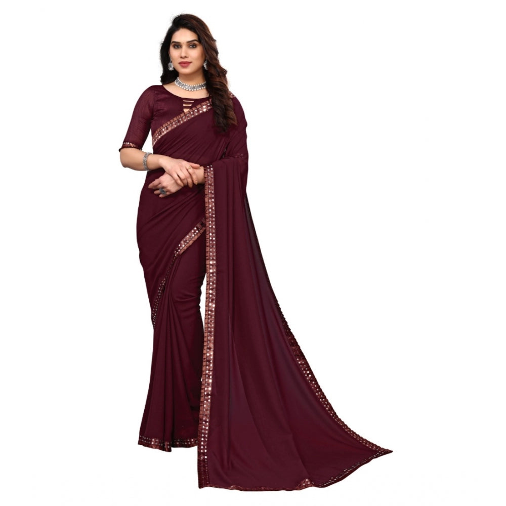 Women's Embellished Dyed Printed Bollywood Georgette Saree With Blouse (Dark Choclate)