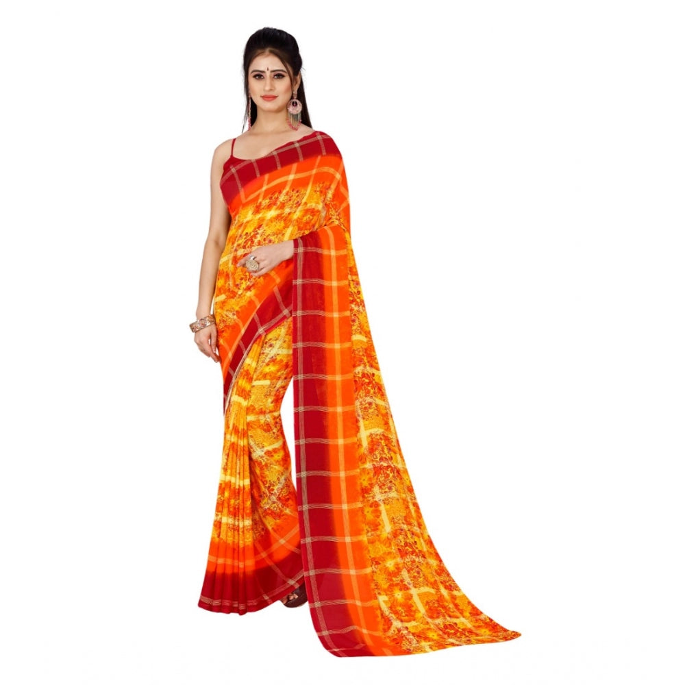 Women's Poly Georgette Printed Saree Without Blouse (Yellow)