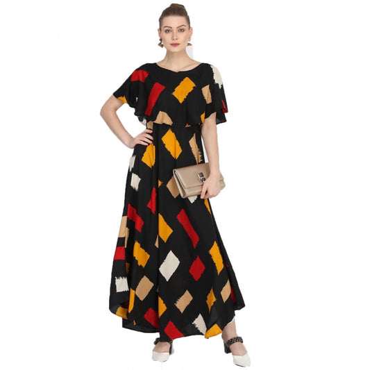 Women's Crepe Printed Half Sleeves Full Length Gown(Multi)