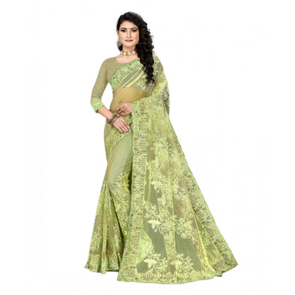 Women's Net Saree With Blouse (Pista Green, 5-6Mtrs)