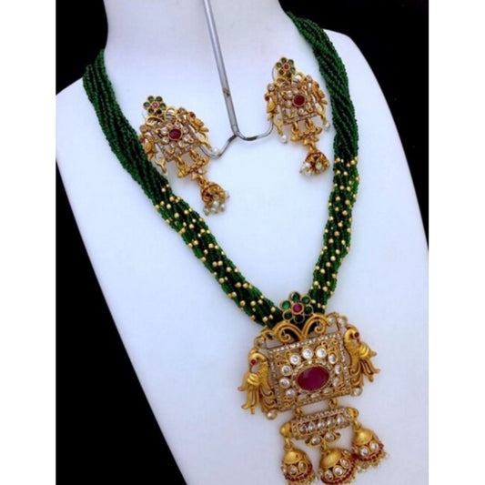 Generic Women's Elite Moti Mala Ad Pendal Jewellery Set (Green, Free Size)