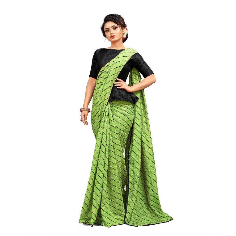 Women's Vichitra Saree with Blouse (LightGreen, 5-6 Mtrs)