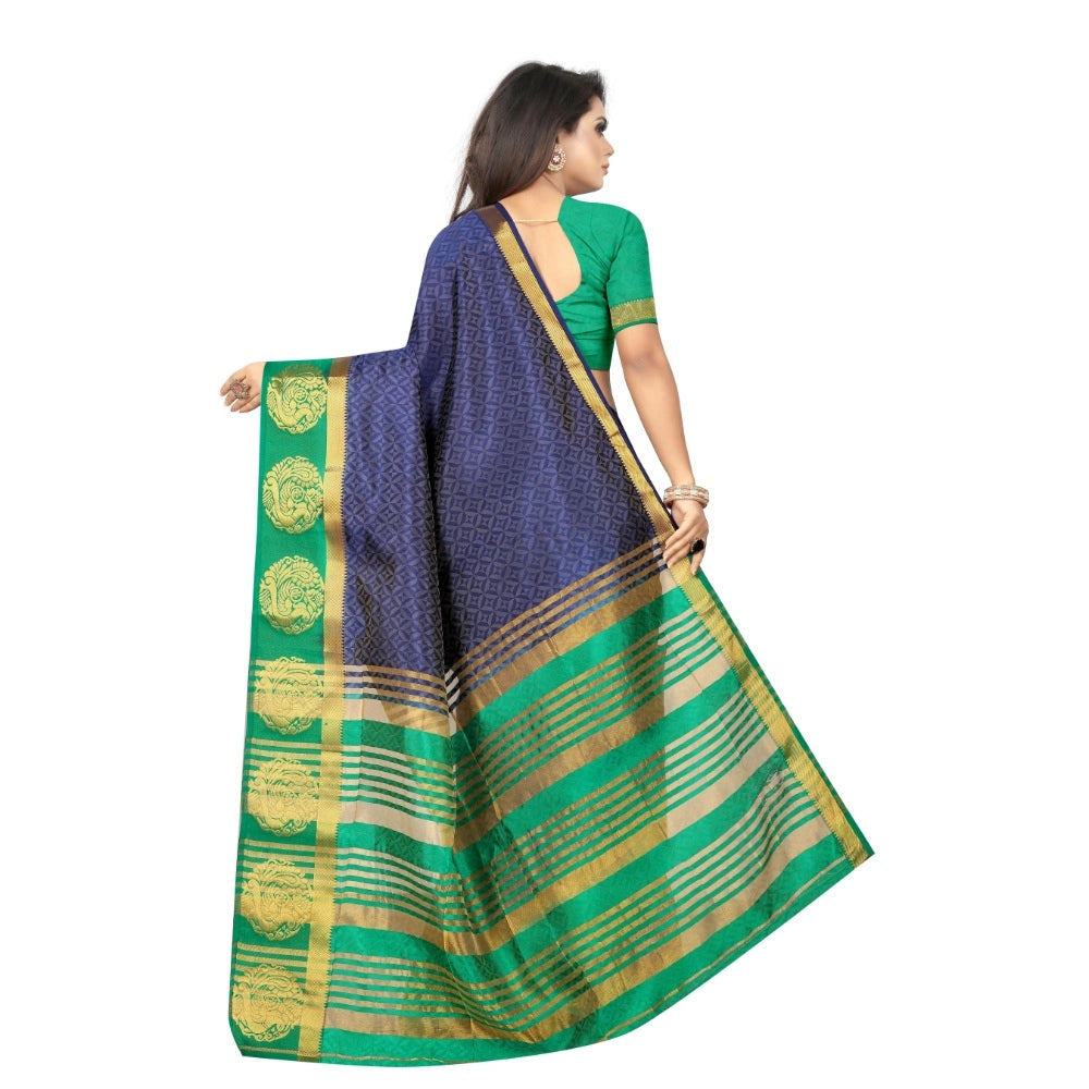 Women's Kanjivaram Silk Saree With Unstitched Blouse Piece (Blue, 5-6 Mtrs)