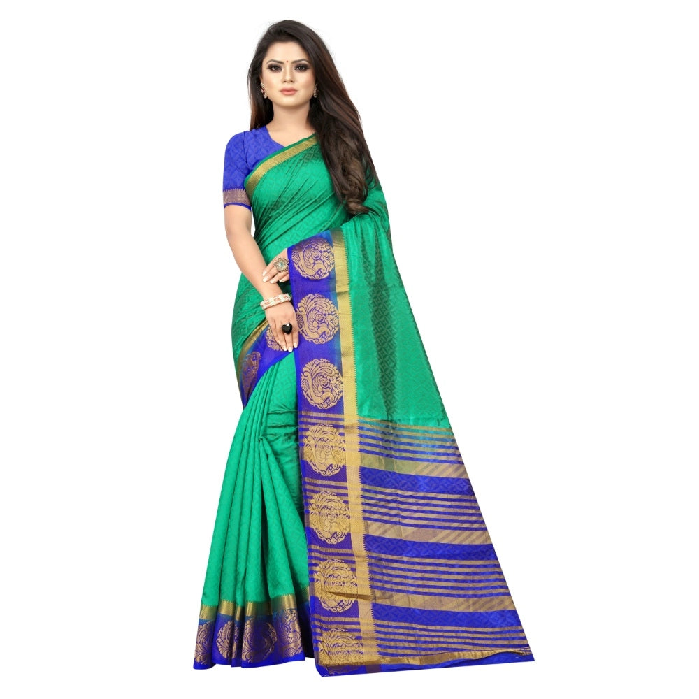 Women's Kanjivaram Silk Saree With Unstitched Blouse Piece (Green, 5-6 Mtrs)