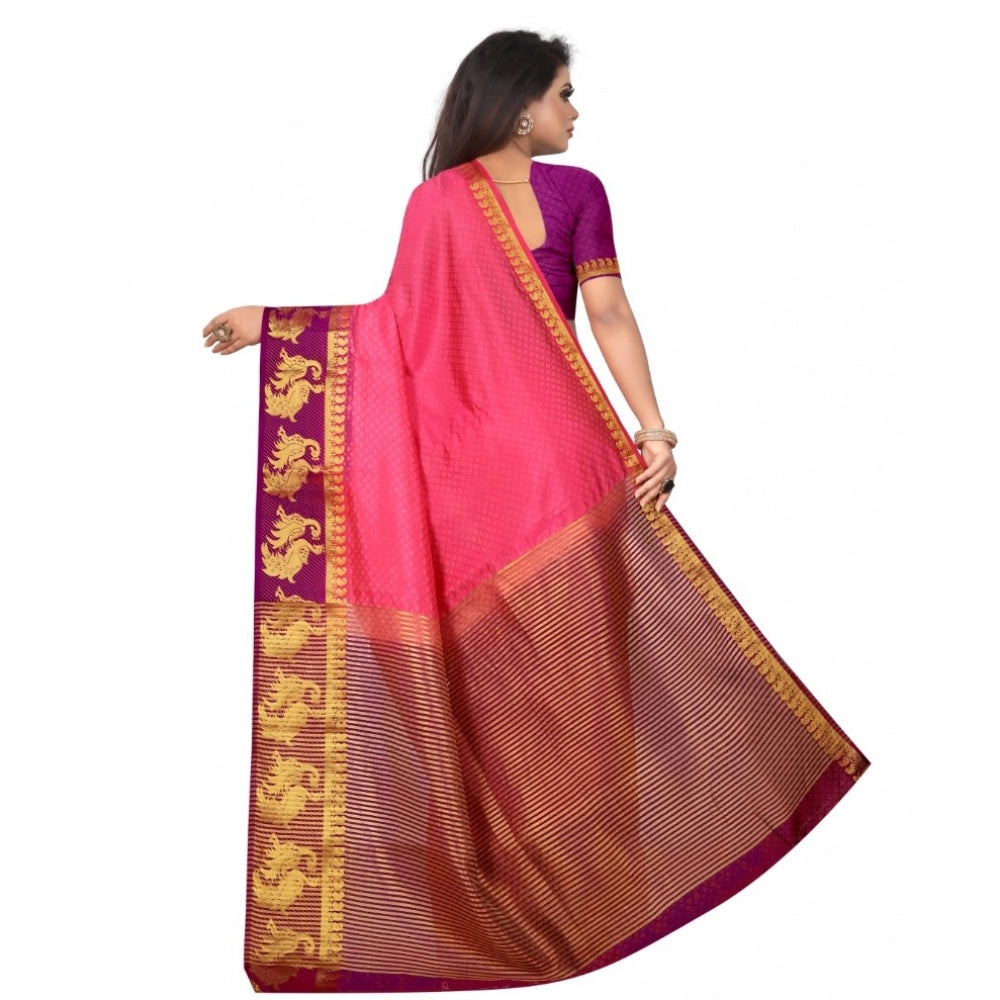 Women's Kanjivaram Silk Saree With Unstitched Blouse Piece (Peach, 5-6 Mtrs)