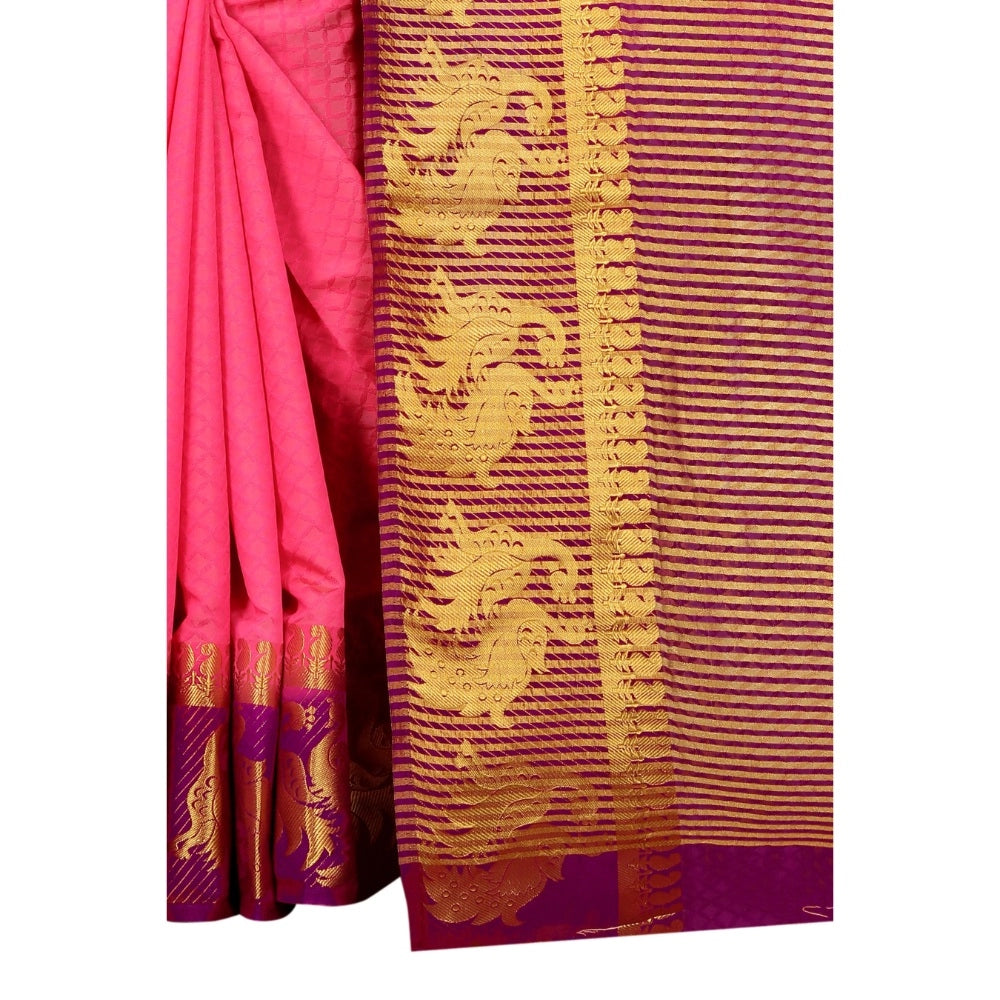 Women's Kanjivaram Silk Saree With Unstitched Blouse Piece (Peach, 5-6 Mtrs)