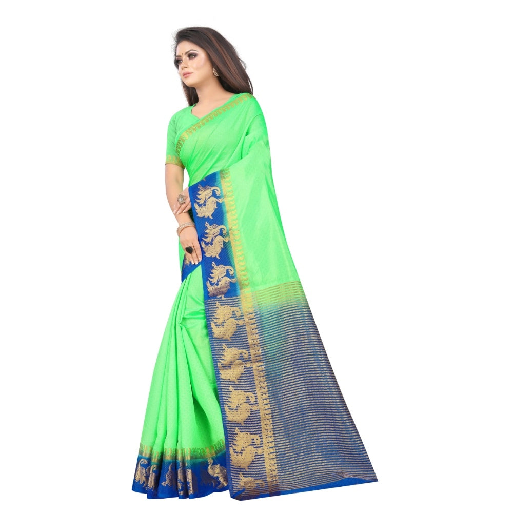 Women's Kanjivaram Silk Saree With Unstitched Blouse Piece (Light Green, 5-6 Mtrs)