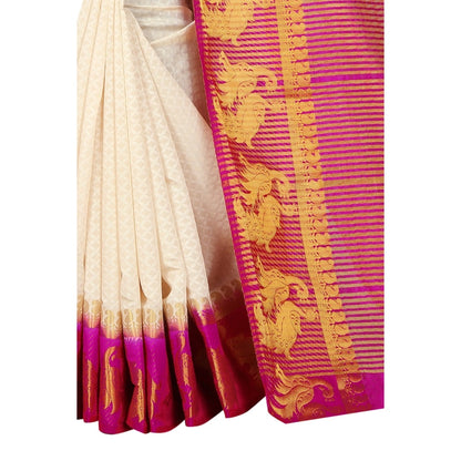 Women's Kanjivaram Silk Saree With Unstitched Blouse Piece (White, 5-6 Mtrs)