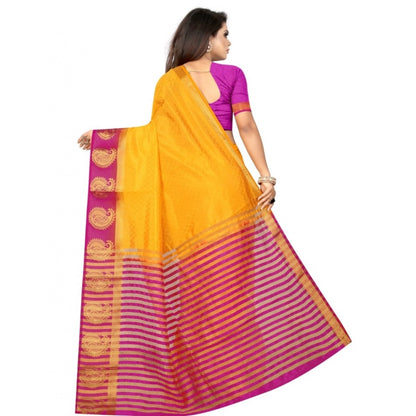 Women's Kanjivaram Silk Saree With Unstitched Blouse Piece (Yellow, 5-6 Mtrs)