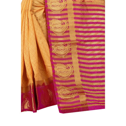 Women's Kanjivaram Silk Saree With Unstitched Blouse Piece (Beige, 5-6 Mtrs)