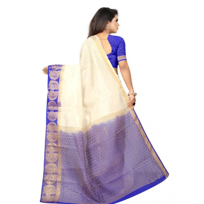 Women's Kanjivaram Silk Saree With Unstitched Blouse Piece (White, 5-6 Mtrs)