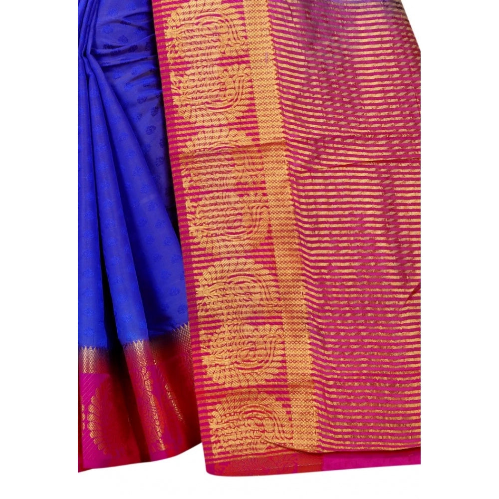 Women's Kanjivaram Silk Saree With Unstitched Blouse Piece (Blue, 5-6 Mtrs)