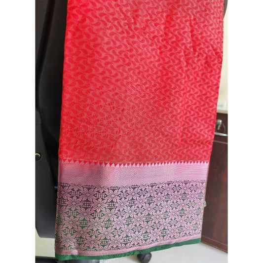 Women's Kanjivaram Silk Saree With Unstitched Blouse Piece (Peach, 5-6 Mtrs)