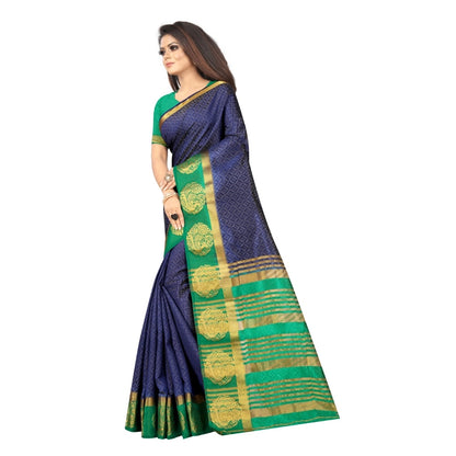 Women's Kanjivaram Silk Saree With Unstitched Blouse Piece (Blue, 5-6 Mtrs)