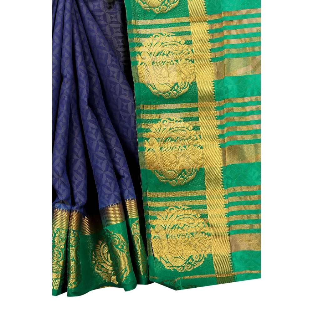 Women's Kanjivaram Silk Saree With Unstitched Blouse Piece (Blue, 5-6 Mtrs)