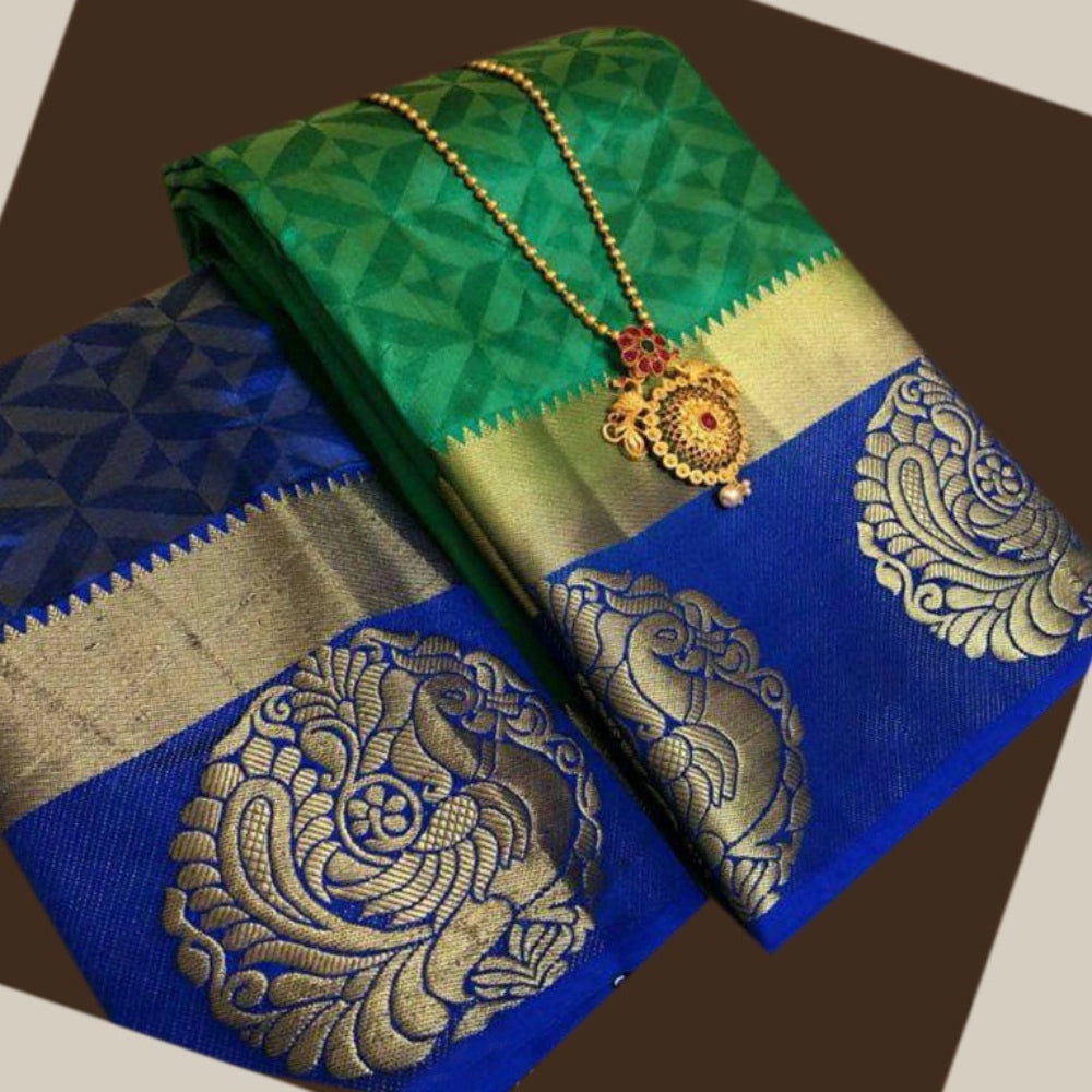 Women's Kanjivaram Silk Saree With Unstitched Blouse Piece (Green, 5-6 Mtrs)