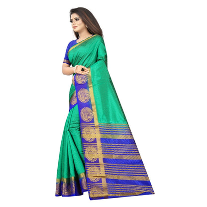 Women's Kanjivaram Silk Saree With Unstitched Blouse Piece (Green, 5-6 Mtrs)