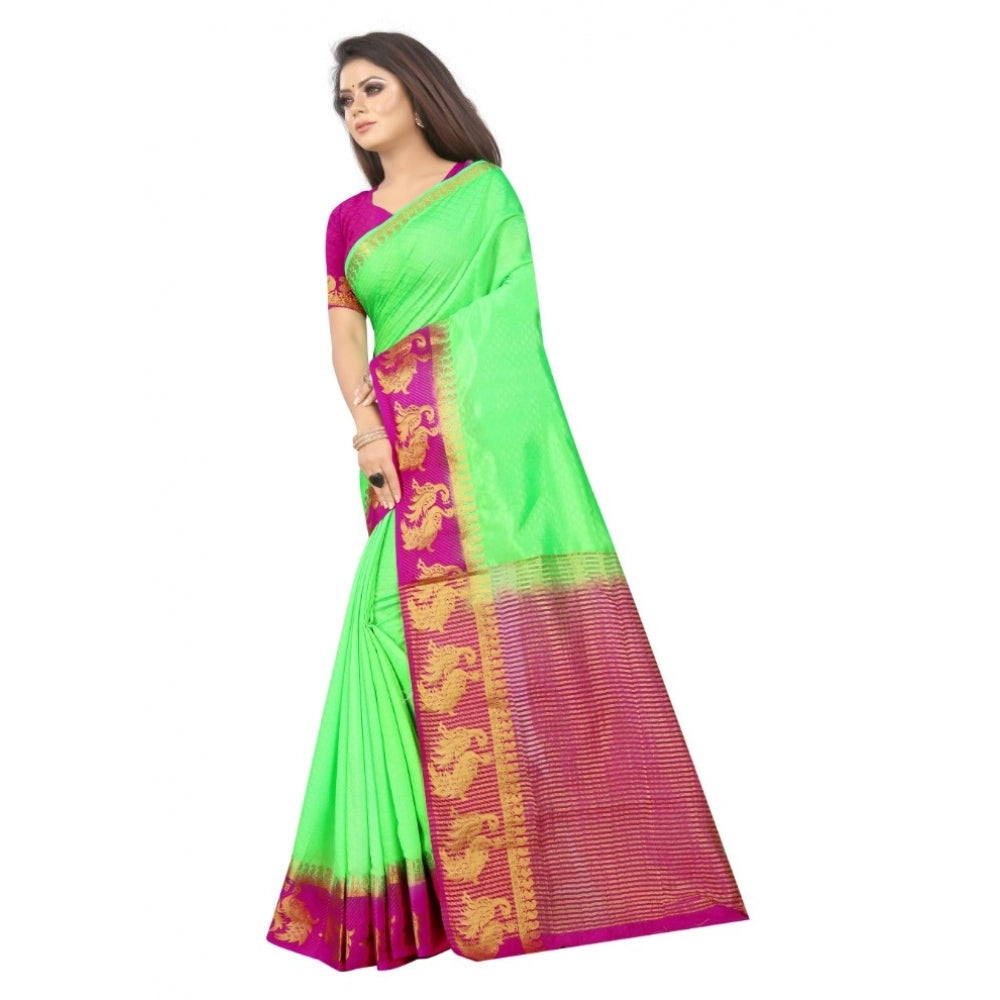 Women's Kanjivaram Silk Saree With Unstitched Blouse Piece (Light Green, 5-6 Mtrs)