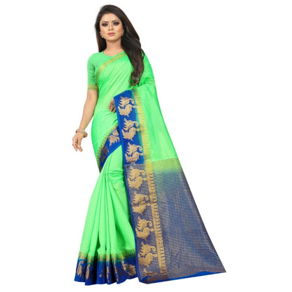 Women's Kanjivaram Silk Saree With Unstitched Blouse Piece (Light Green, 5-6 Mtrs)