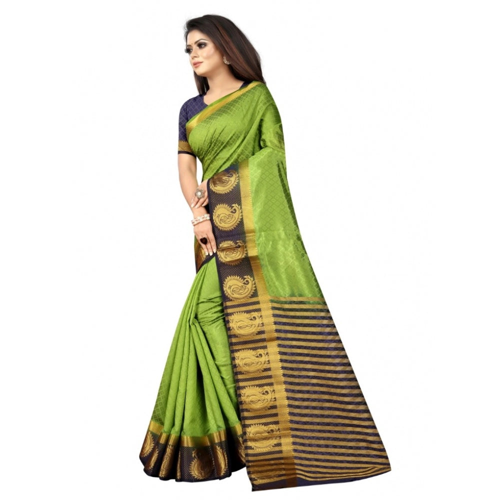 Women's Kanjivaram Silk Saree With Unstitched Blouse Piece (Green, 5-6 Mtrs)