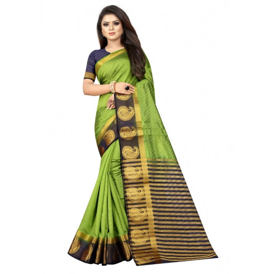 Women's Kanjivaram Silk Saree With Unstitched Blouse Piece (Green, 5-6 Mtrs)