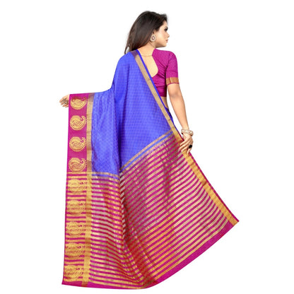 Women's Kanjivaram Silk Saree With Unstitched Blouse Piece (Blue, 5-6 Mtrs)