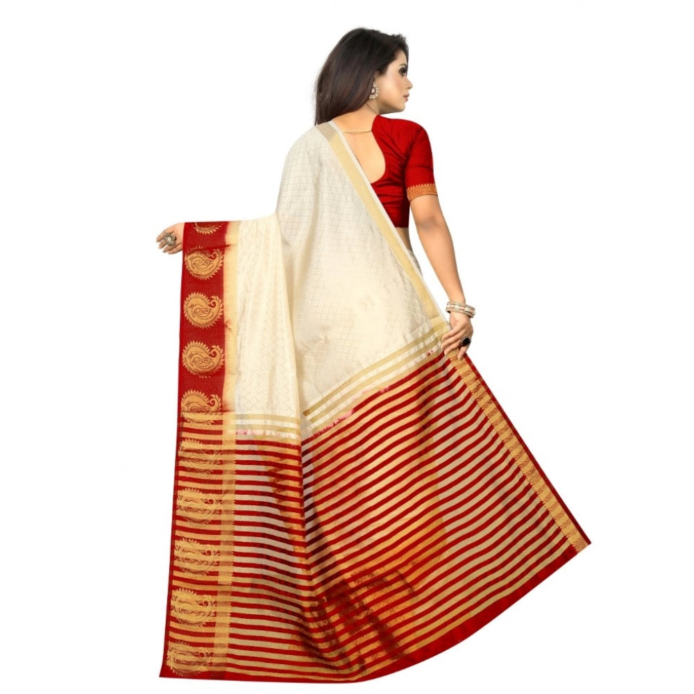 Women's Kanjivaram Silk Saree With Unstitched Blouse Piece (White, 5-6 Mtrs)