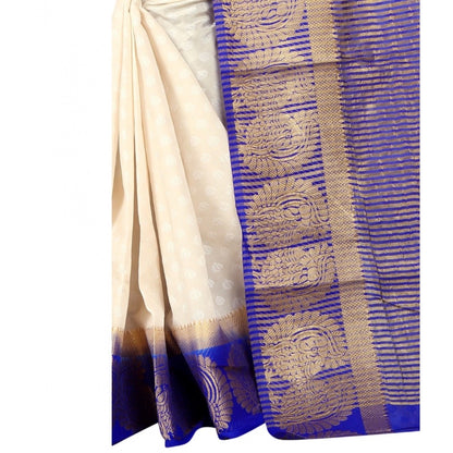 Women's Kanjivaram Silk Saree With Unstitched Blouse Piece (White, 5-6 Mtrs)