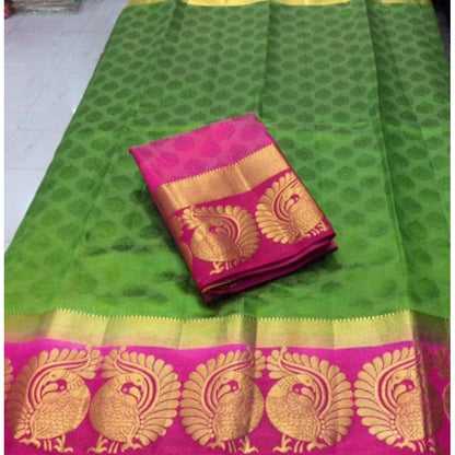 Women's Kanjivaram Silk Saree With Unstitched Blouse Piece (Green, 5-6 Mtrs)