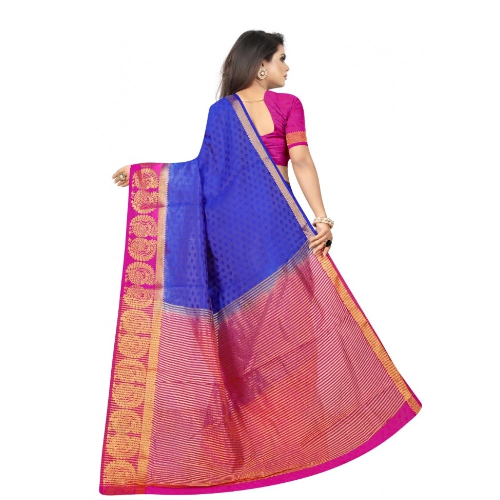 Women's Kanjivaram Silk Saree With Unstitched Blouse Piece (Blue, 5-6 Mtrs)