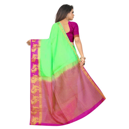 Women's Kanjivaram Silk Saree With Unstitched Blouse Piece (Light Green, 5-6 Mtrs)